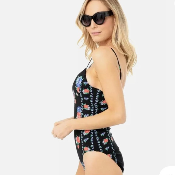 TORY BURCH Tea Rose Heirloom Stripe Floral Print One Piece Swimsuit - Picture 3 of 15